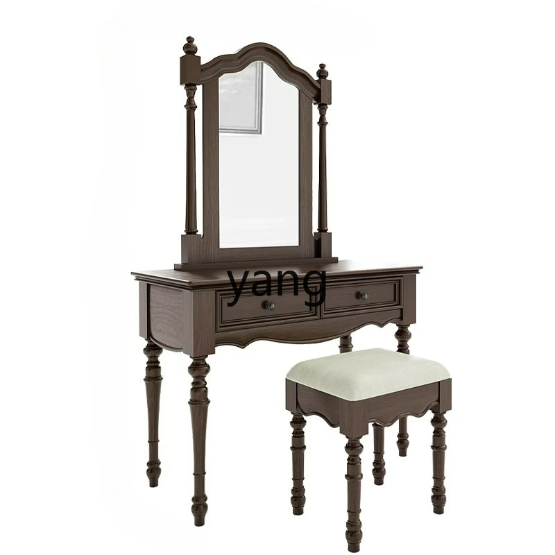 

LTT American Style Solid Wood Dressing Table Bedroom Small Apartment with Storage Cabinet Vintage Makeup Table