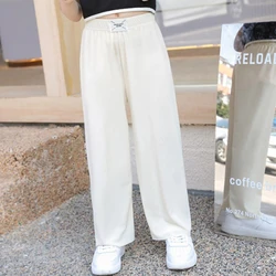 Summer Girls Wide-Leg Pants Kids Cool Sweatpants Thin Pleat Loose Straight Pants Children Casual Long Trousers 3-12Years