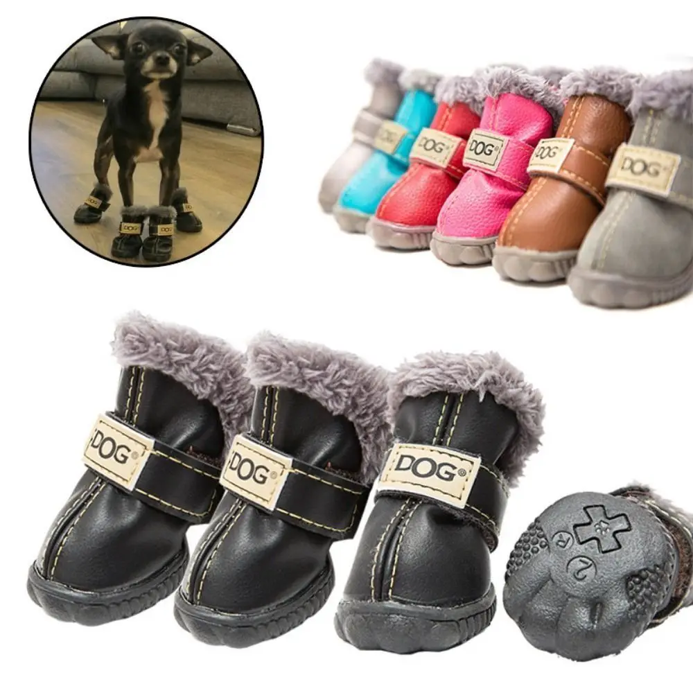 Soft Pet Snow Boots Puppy Rain Snow Boots Warm Non Slip Winter Pet Dog Shoes Waterproof Plush/PU for 4Pcs/Set Winter