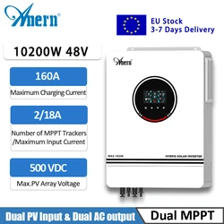 Anern 10.2KW 하이브리드 인버터 그리드 인버터 48v 그리드 태양광 인버터 순수 사인파 Bulit In 160A MPPT 태양광 컨트롤러