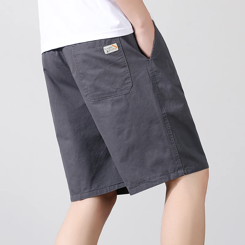 Summer 100%Cotton Grey Men's Shorts Straight Knee Pants Beach Elastic Waist Outdoor Work Beach Bermuda Short Men Plus Size 5XL
