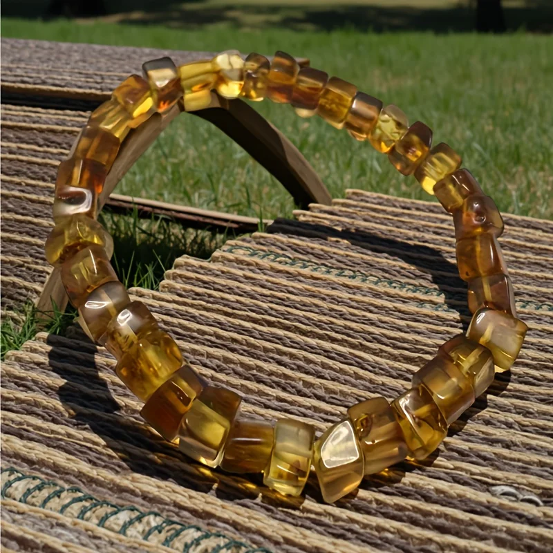 Baltic Amber Bead Bracelet for Couples Elastic Irregular Natural Stone Retro Fossil Resin Fashion Accessory Exquisite Gift
