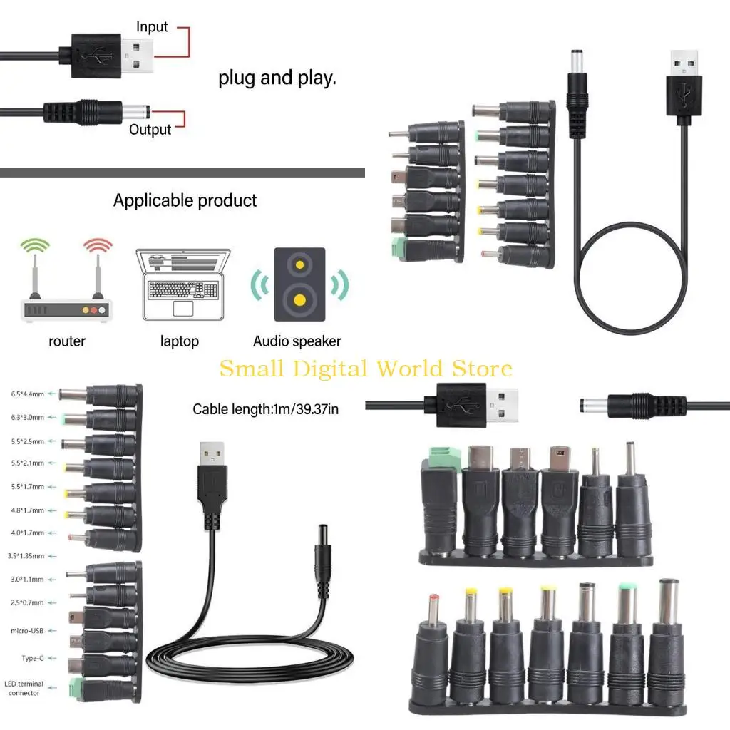 

77UB Несколько советов USB -DC5521 5V Кабель зарядки 5,5x2,1 мм разъем 11 Адаптеры для широкой совместимости с 5 -В.