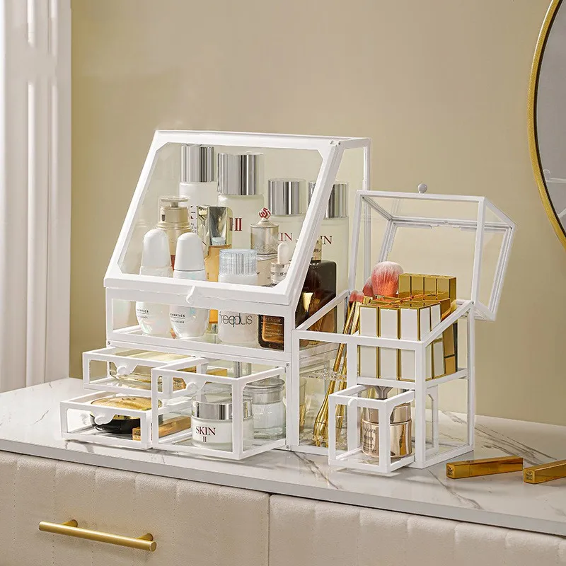 

Glass Makeup Organizer Box Cosmetic Lipsticks Brush Jewelry Storage Holder Luxury Home Desktop Rack Bathroom Shelves
