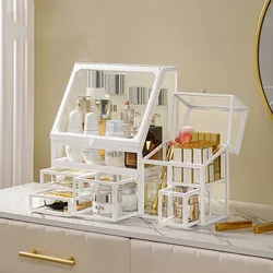 Glass Makeup Organizer Box Cosmetic Lipsticks Brush Jewelry Storage Holder Luxury Home Desktop Rack Bathroom Shelves