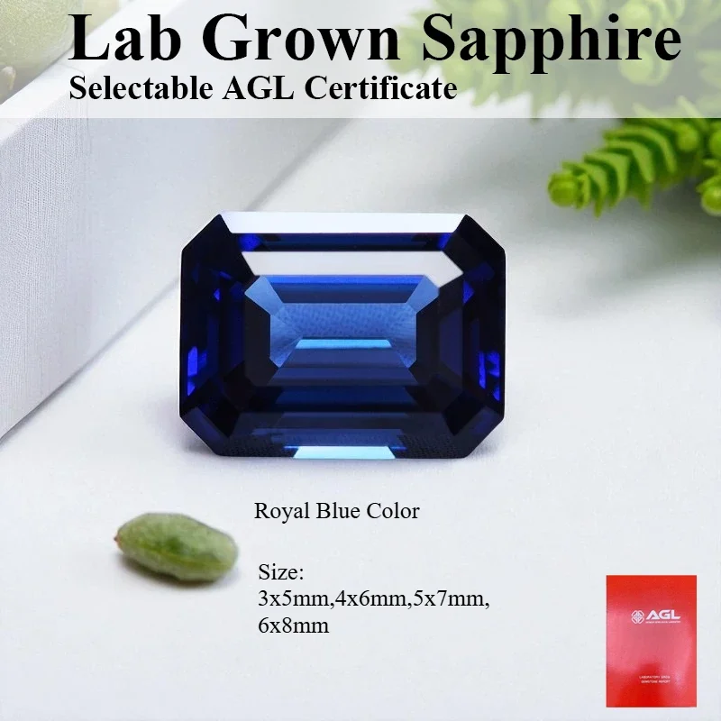 

Emerald Cut Lab Grown Sapphire Royal Blue Color Loose Gemstone For DIY Jewelry Making Selectable AGL Certificate