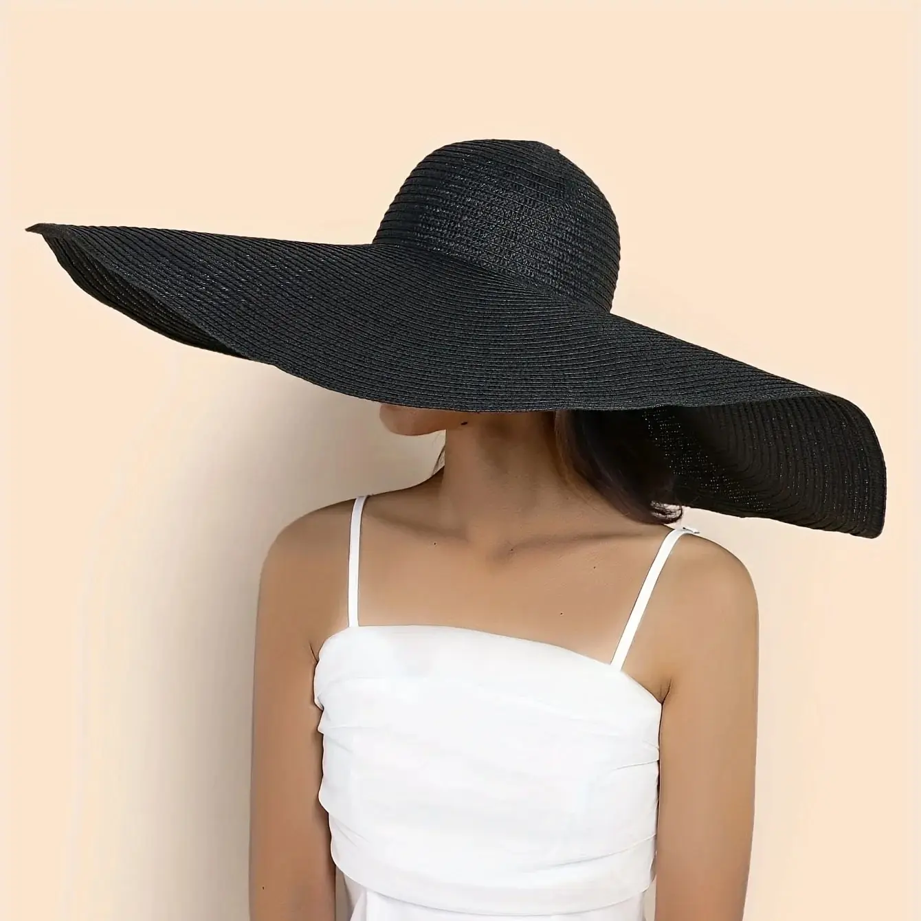 New Spring Summer Wide Brim Black Straw Hat Flat Top Straw Hats For Women Elegant French Retro Sun Hat Designer Hat