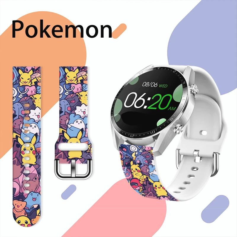 20mm Watch Strap for Samsung Galaxy 7/6/5 40mm 44mm Pokemon Print Band Replaceable Watchband for Xiaomi Huawei Amazfit Bracelet