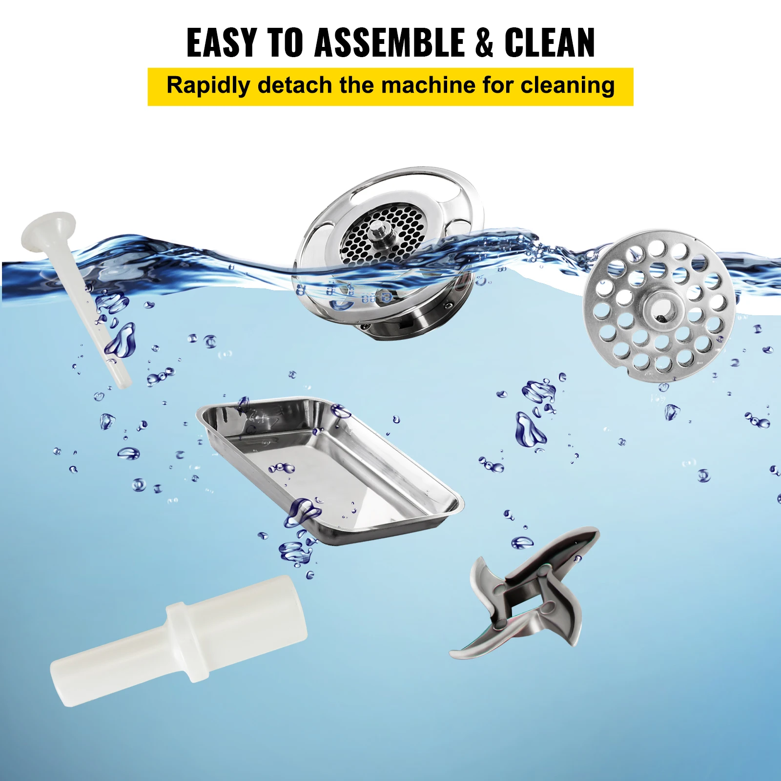 VEVOR-상업용 고기 분쇄기 770lbs/h 전기 소시지 메이커, 스테인레스 스틸, 그라인딩 헤드 2 개 및 레스토랑 용 블레이드 2 개