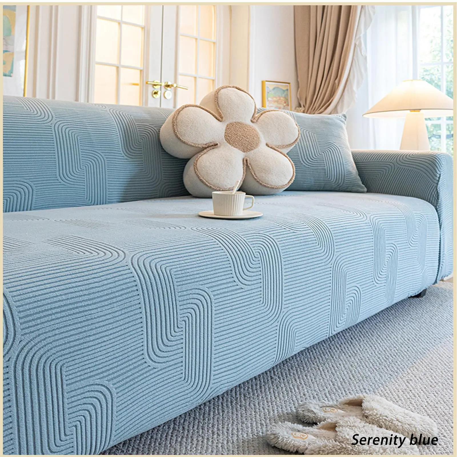 Pet Friendly Stretch Sofa Cover, Wear Resistant Jacquard Couch Slipcover, Machine Washable Full Wrap Anti-Scratch Sofa Protector
