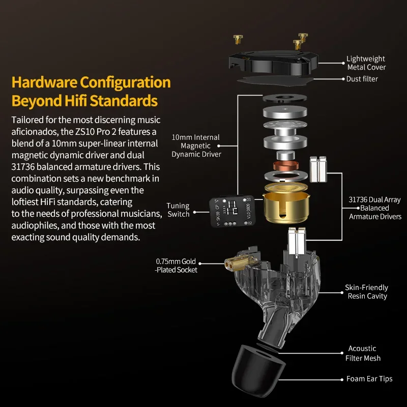 KZ ZS10 Pro 2 في الأذن سماعة أذن معدنية HIFI Bass ياربود 4-Level ضبط التبديل سماعة 2PIN كابل ZS10PRO2 ZSNPRO AS16PRO EDX PROX