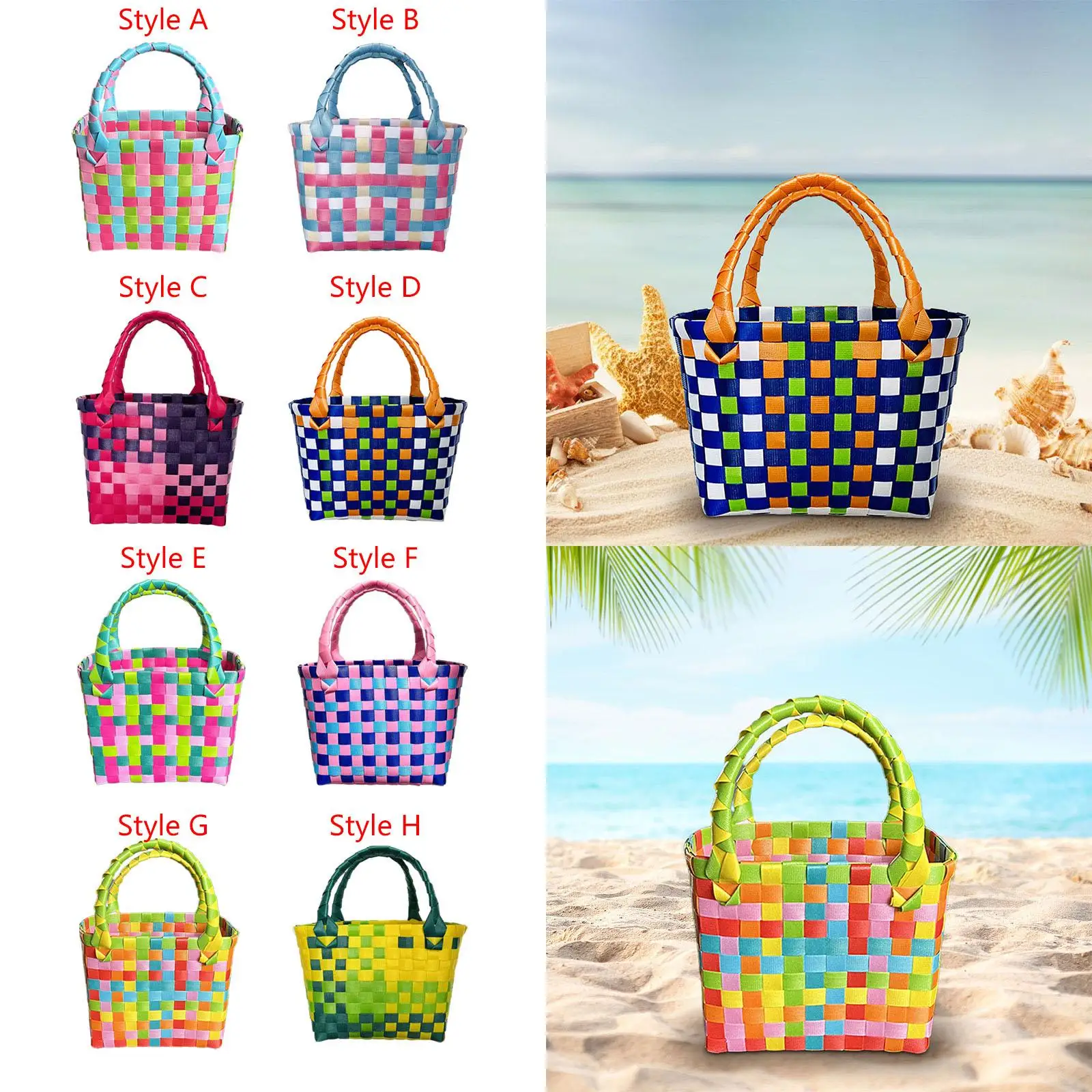 Woven Handbag Waterproof Beach Pouch Lightweight Holiday Open Tote Bag