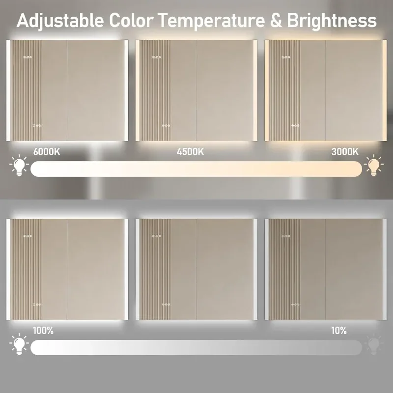 Bathroom medicine cabinet with LED mirror, brightness adjustment surface mounted LED bathroom cabinet time