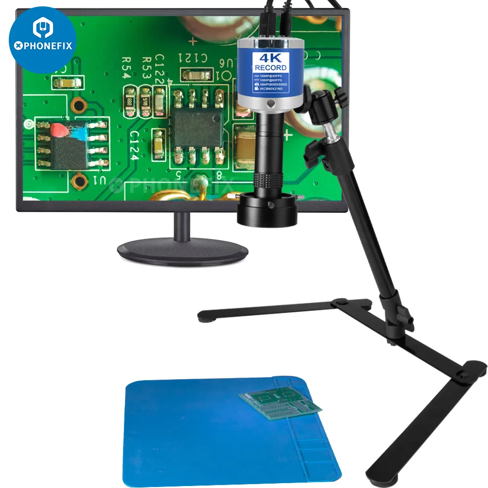Imagem -03 - tipo Industrial c Output Câmera Microscópio Desktop Tripé Sony Sensor Câmera Digital 1130x Lente Zoom 48mp 4k 1080p