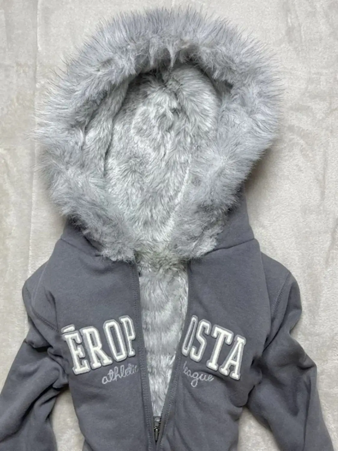 

American retro vintage Grey and velvet thick hooded sweatshirt jacket for women autumn and winter coat women streetwear