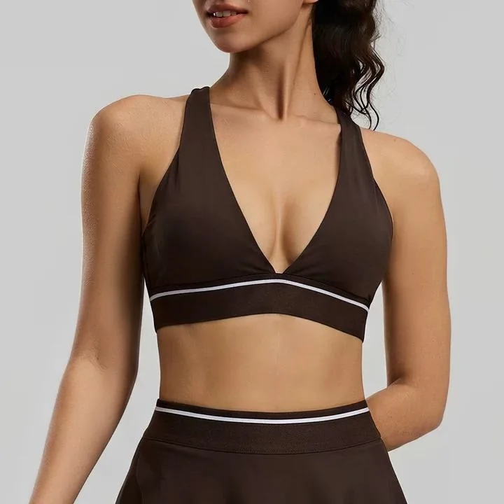 New Women's Yoga Back-Highlighting Sexy Deep-V Strapless Fitted Bra with Removable Pads Cross-Back Fitness Tank Top Sports Bra view 3