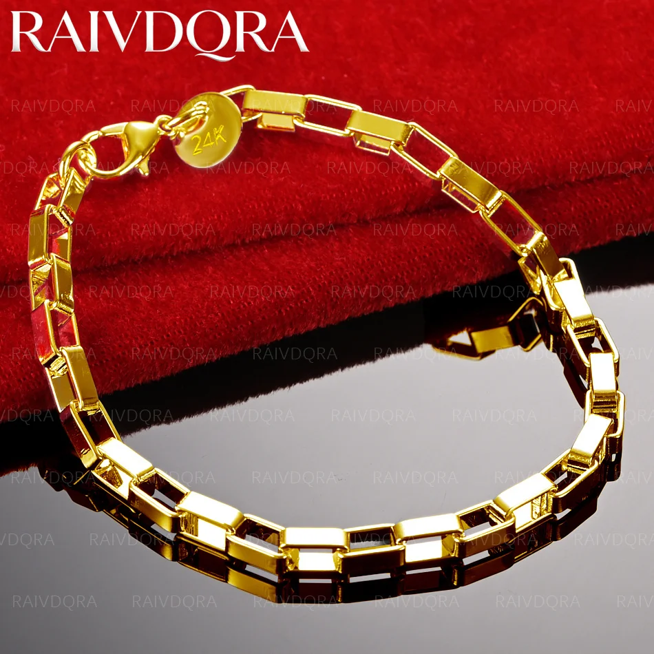 

18K Gold Plated Box Chain Bracelet For Women and Men Exquisite Jewelry Simple Generous Birthday Gifts