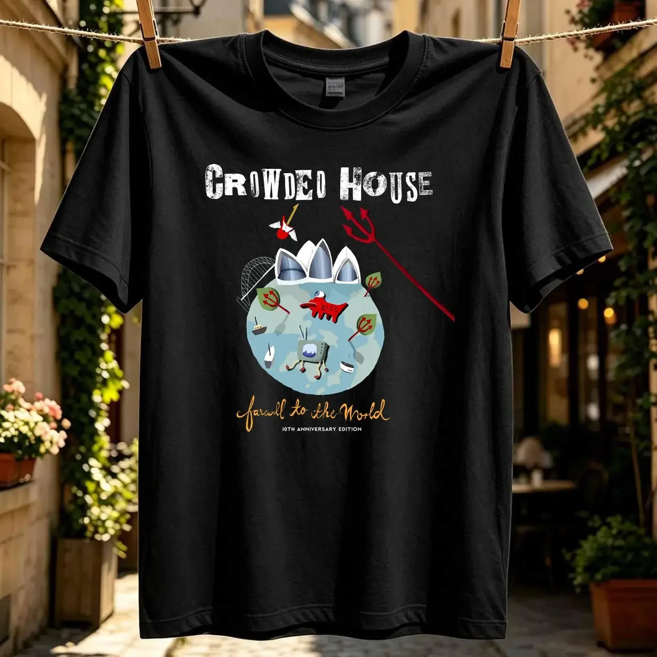 washed T Shirt New Popular Crowded House Band Funny Cotton Black All Size TMA451 vintage Washed Soft Stretched fashion