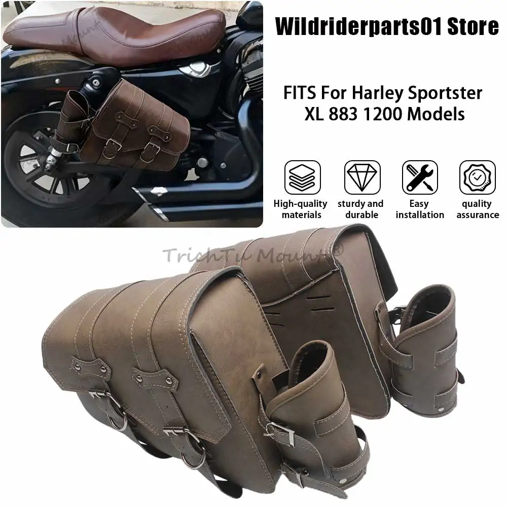 Universal Saddlebags Side Tool Bag PU Leather Luggage Saddle Bag Pouch Brown Motorcycle Accessory For Harley Honda Suzuki Yamaha