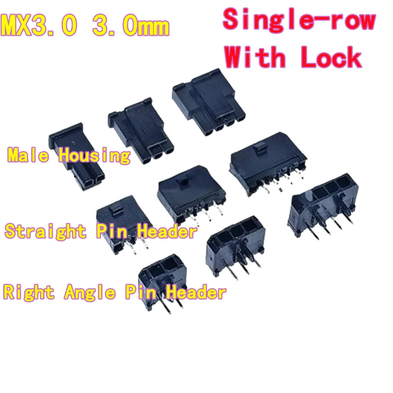 20PCS MX3.0 Connector, 3.0mm Pitch, Mini 5557 Type Single-row Male/Female Housing & Header with Lock, 2P/3P/4P/5P/6P