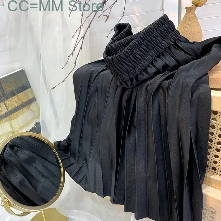 New Pleated Skirts Women Vintage High Waist Long Korean Fashion Clothing Harajuku Skirt Summer Loose Casual Black