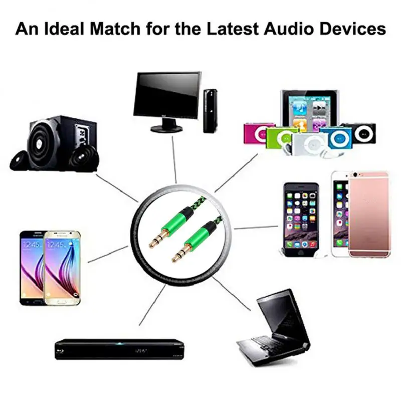 Car Aux Cord 1m Nylon Jack Audio Cable 3.5 Mm To 3.5mm Aux Cable Male To Male Cloth Audio Aux Cable Gold Plug For Speaker