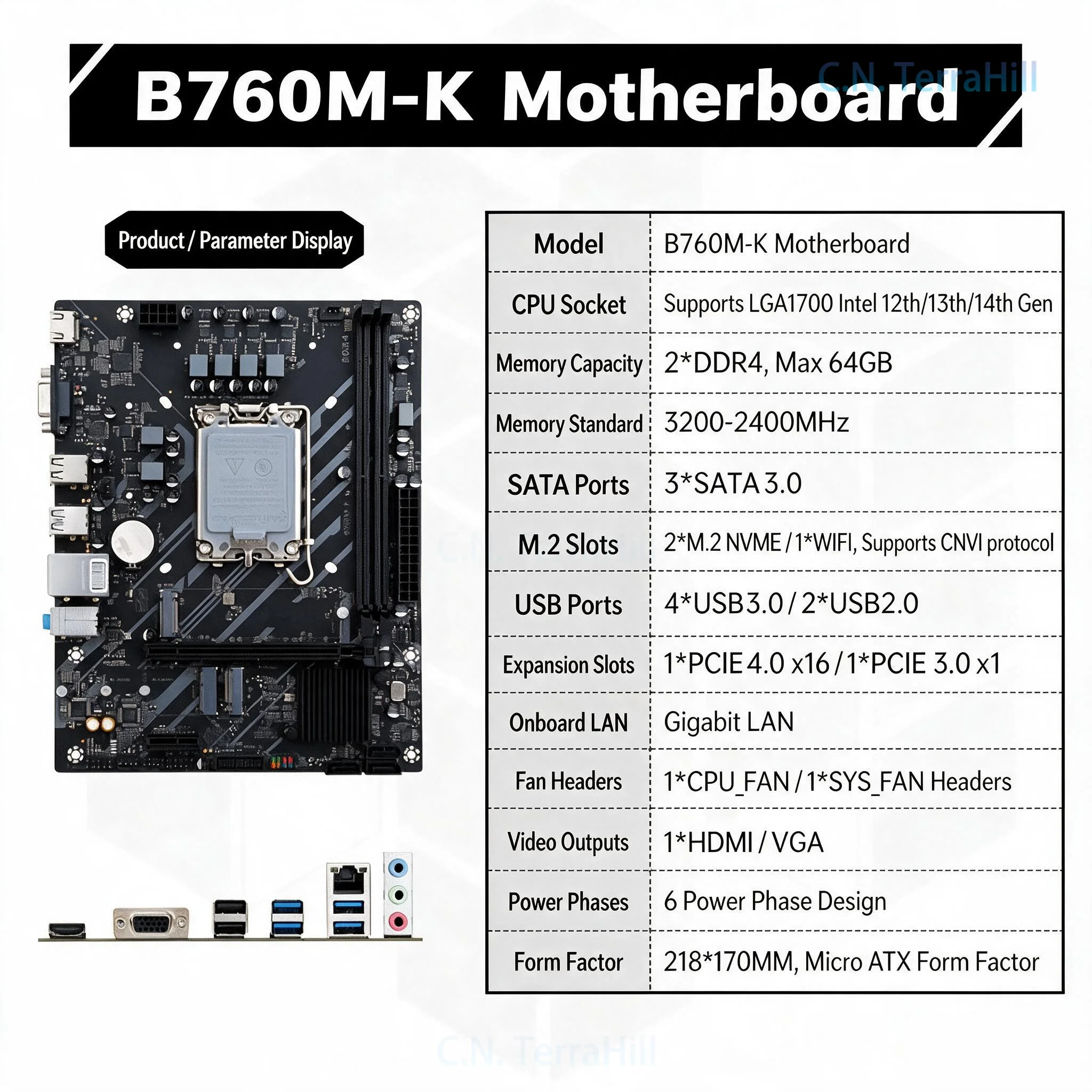 B760M-K Motherboard LGA1700 Platform for Gaming PC, Supports DDR4 64G, Black Myth Wukong Game Ready