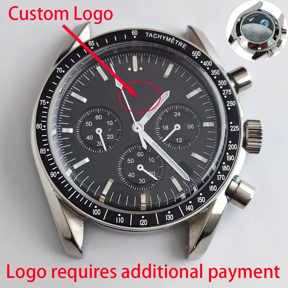 

39.7MM Men's Quartz Watches Stainless Steel Moon Case FIT VK63 VK64 Movement Case Watch Accessories Parts Fits 20mm Strap