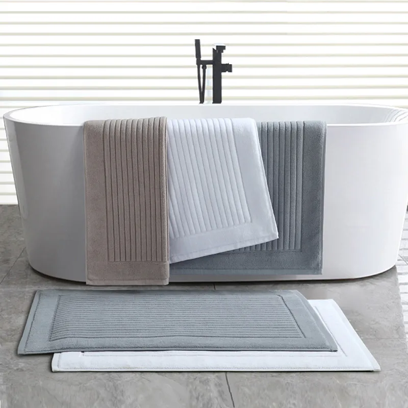 5 Star Hotel Home Cotton Floor Towel Bath Mat Striped Absorbent Jaquard Bathtub Side Pad Non Slip Shower Toilet Bathroom Mat