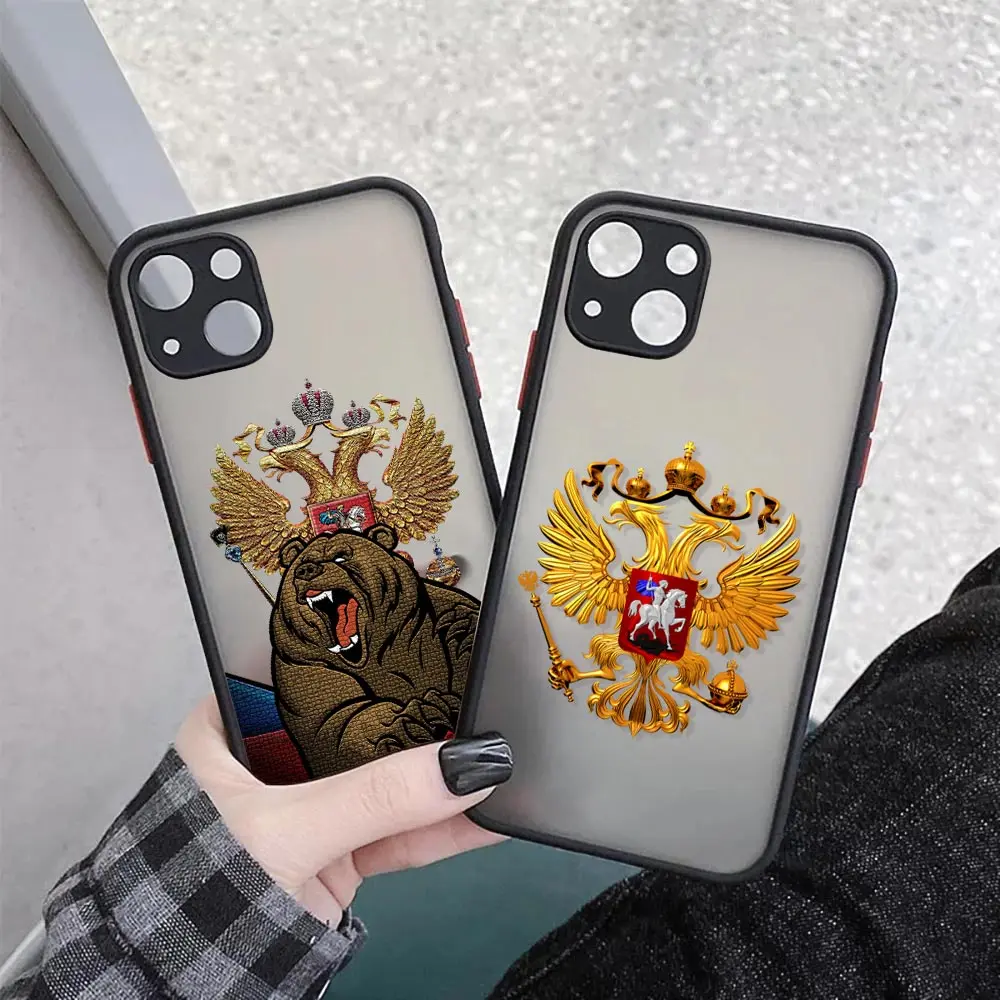 Russia Russian Flags Emblem Cqoue For iPhone 15 Pro Max Case For iPhone 11 12 13 14 Pro Max Mini SE 8 7 Plus Clear Matte Cover 