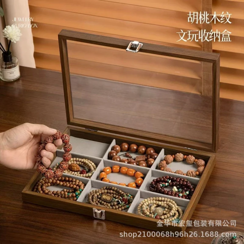 

Large Capacity Walnut Pattern Crystal Bracelet Storage Display Exquisite Jewelry Box Vintage Style Hardwood Box High-End Luxury