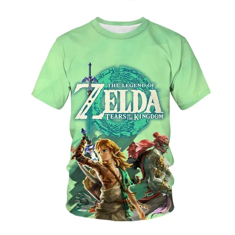 Kids Caual Zelda 3D Cartoon Game Print Summer Short Sleeved O-neck Pullover T-shirts 2-13 Years Boys Girls Leisure Top Clothes