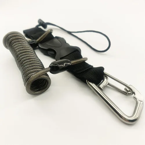 Imagen 2 del producto Cordón de buceo de seguridad, cuerda en espiral con hebilla de liberación rápida, bobina de resorte de acero inoxidable para buceo, surf, natación
