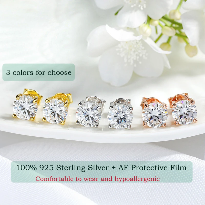 QIBAOKU 0.1-3CT Test Passed Moissanite Studs Earrings for Men Women S925 Silver Platinum Plated Bride Wedding Lab Diamond 2026