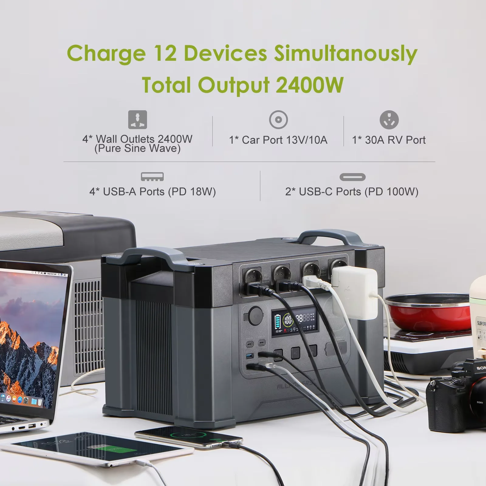 ALLPOWERS 2000W / 700W / 300W / 200W Portable Power Station Solar Generator Emergency Power Supply Fit for Iphone Camping Travel
