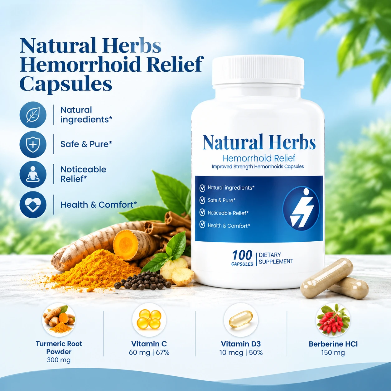 Venous Circulation Capsules Hemorrhoid Comfort Vascular Antioxidant Turmeric Berberine Ginger 100 Capsules Sitting Comfortable