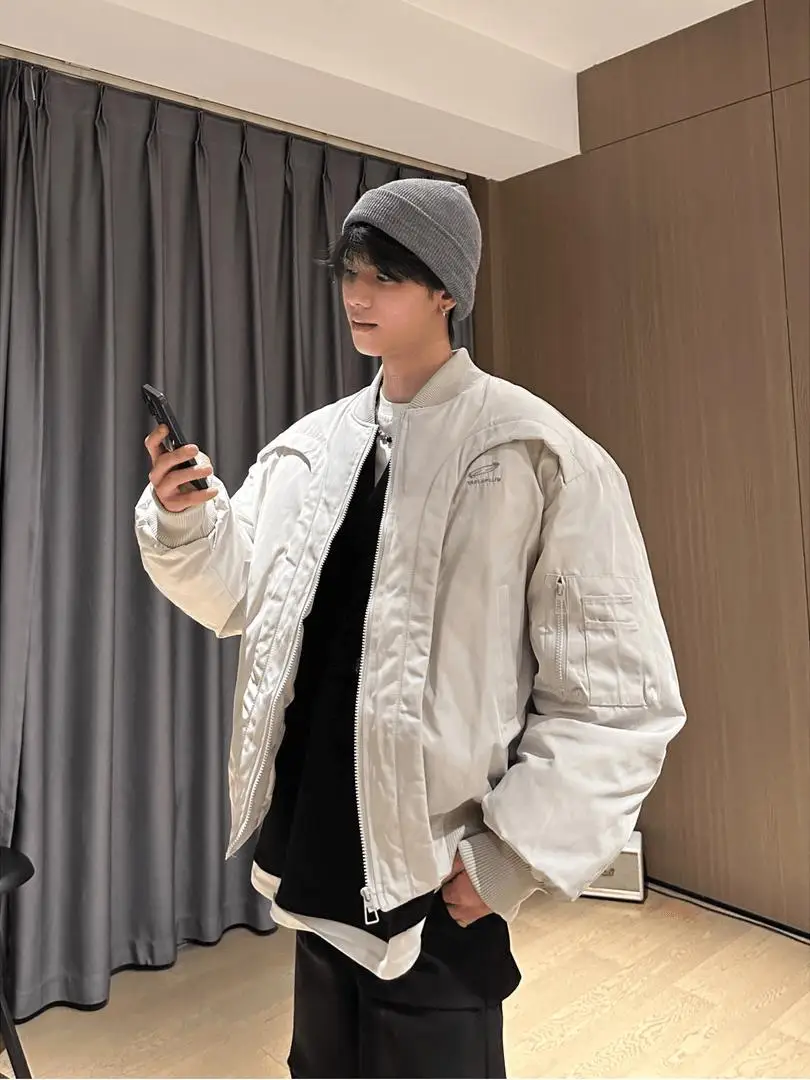 

Men's Boxy Fit Cotton Jaet Pilot Sle Fill Cotton ort Wide Outerwear Winter Warm Long Sve Zipper Closure Color