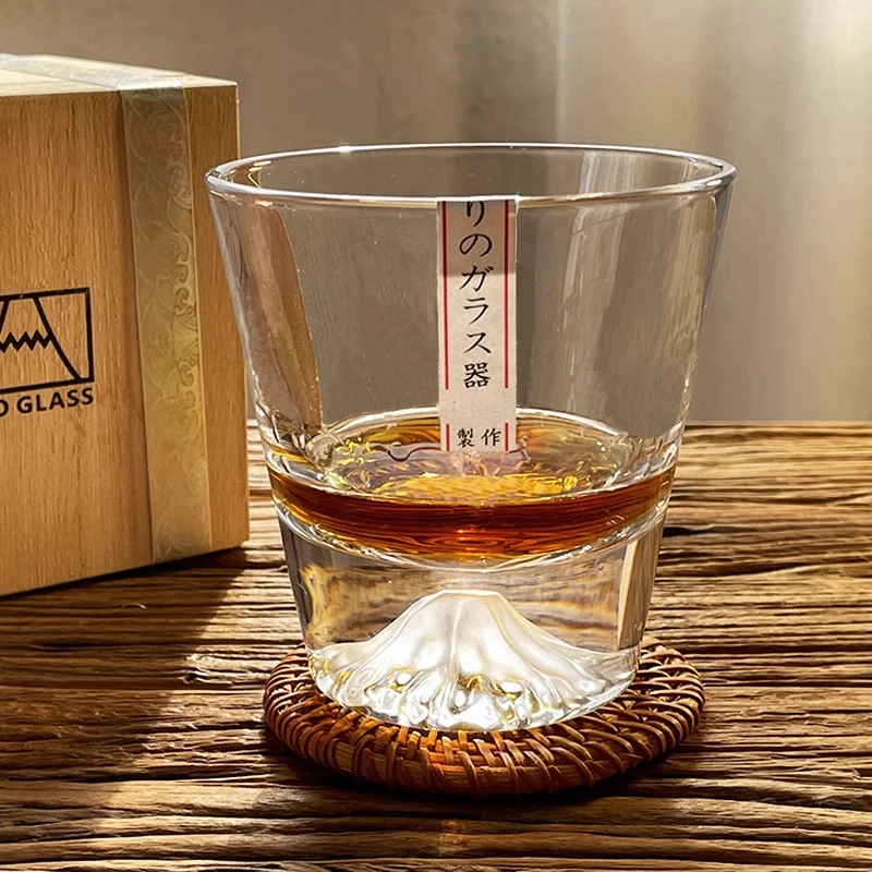 Japanese Mount Fuji Cherry Blossom Edo Style 315ml Crystal Tumbler Whisky Cup Sake Whiskey Glassware with Pattern