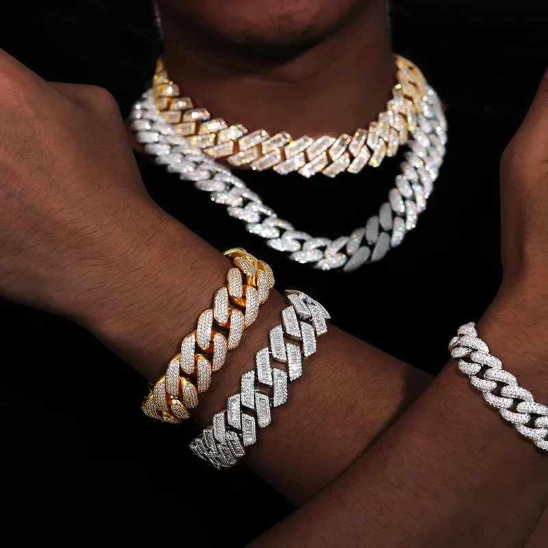20mm Luxury Hip Hop Moissanite Cuban Link Chain Gold Plated 925 Sterling Silver VVS Diamond Cuban Necklace..