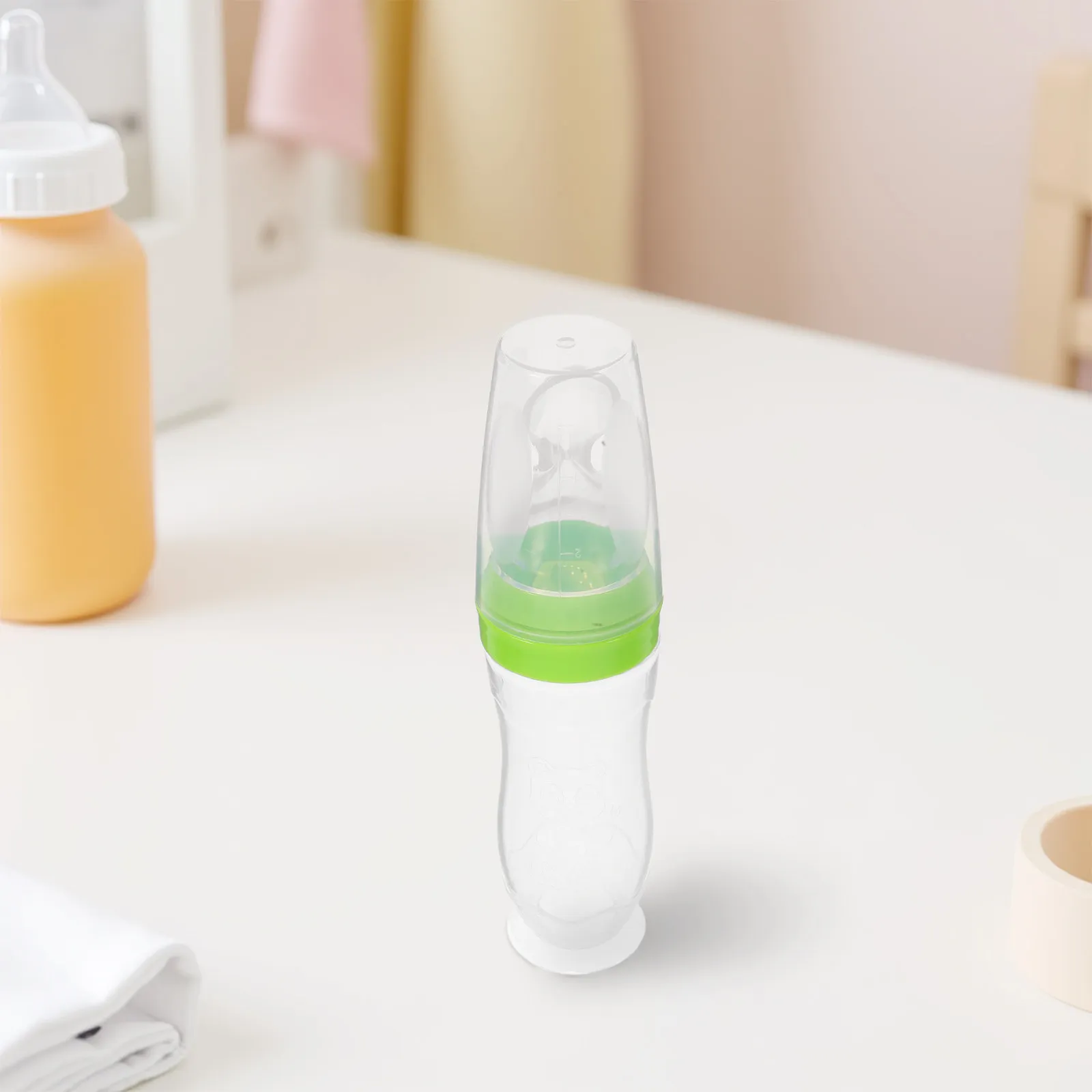 

120Ml Baby Feed Squeezing Bottle Silicone Feeder for Infant Pureed Food Controlled Flow with Cover One-Hand Use Green