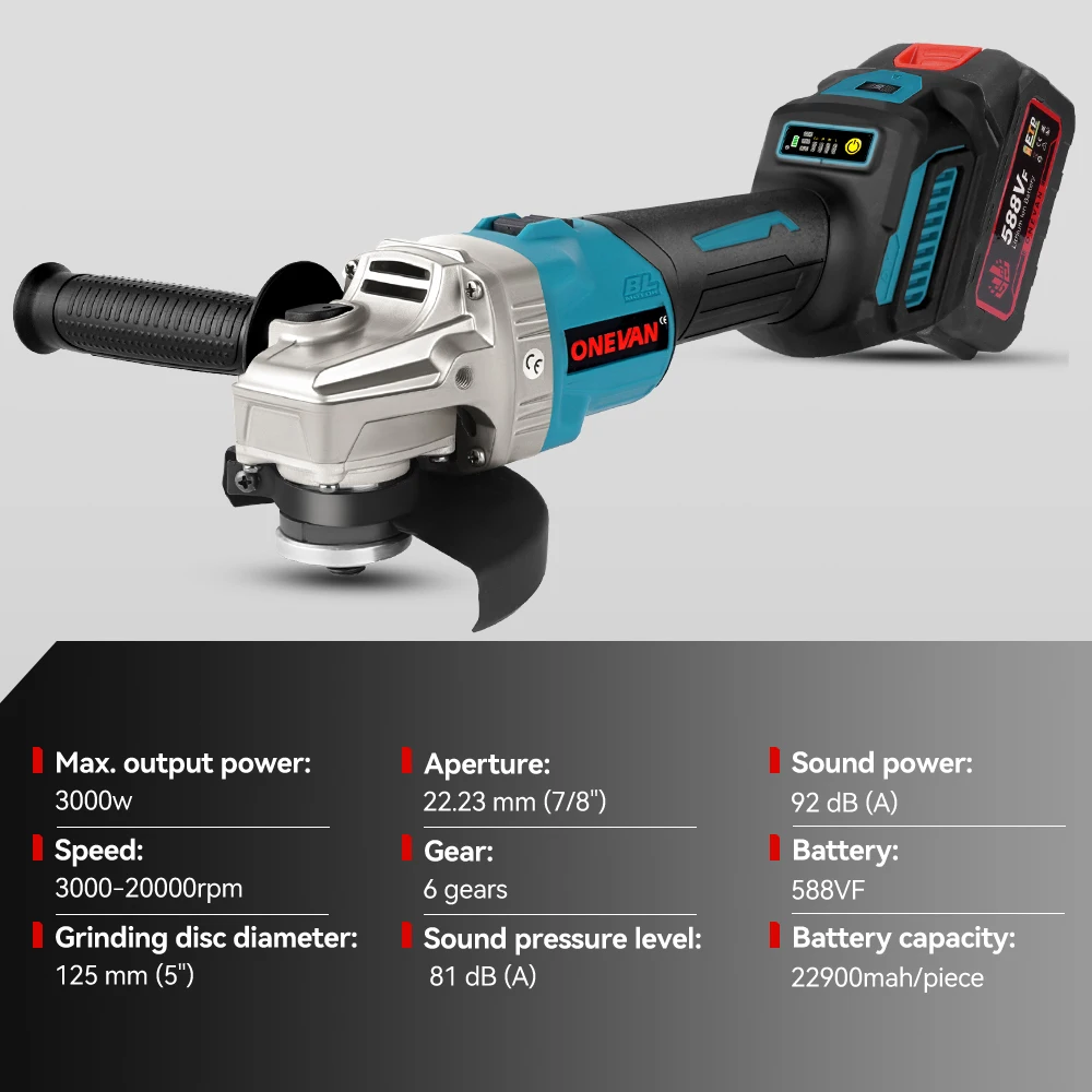 2000W 125Mm Gerinda Sudut Tanpa Kabel Tanpa Sikat Variabel 6 Mesin Pemotong Pemoles Kecepatan Alat Daya 588VF untuk Baterai Makita 18V