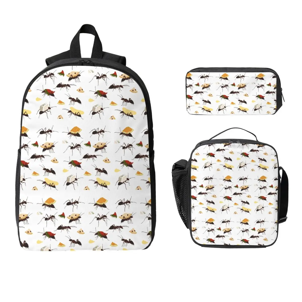 

Ants Carrying Snacks Backpack Student Boys Girls BookBag School Bag Computer Shoulder Bags 3ps Insulated Lunch Bag Pencil Case