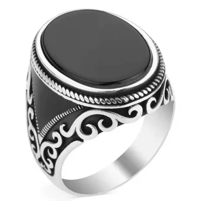 Punkboy Vintage Shaped Geometric Oval Black Glossy Men\'s Ring for Anniversary Party Wedding Male Rings Jewelry Accessories 6-14