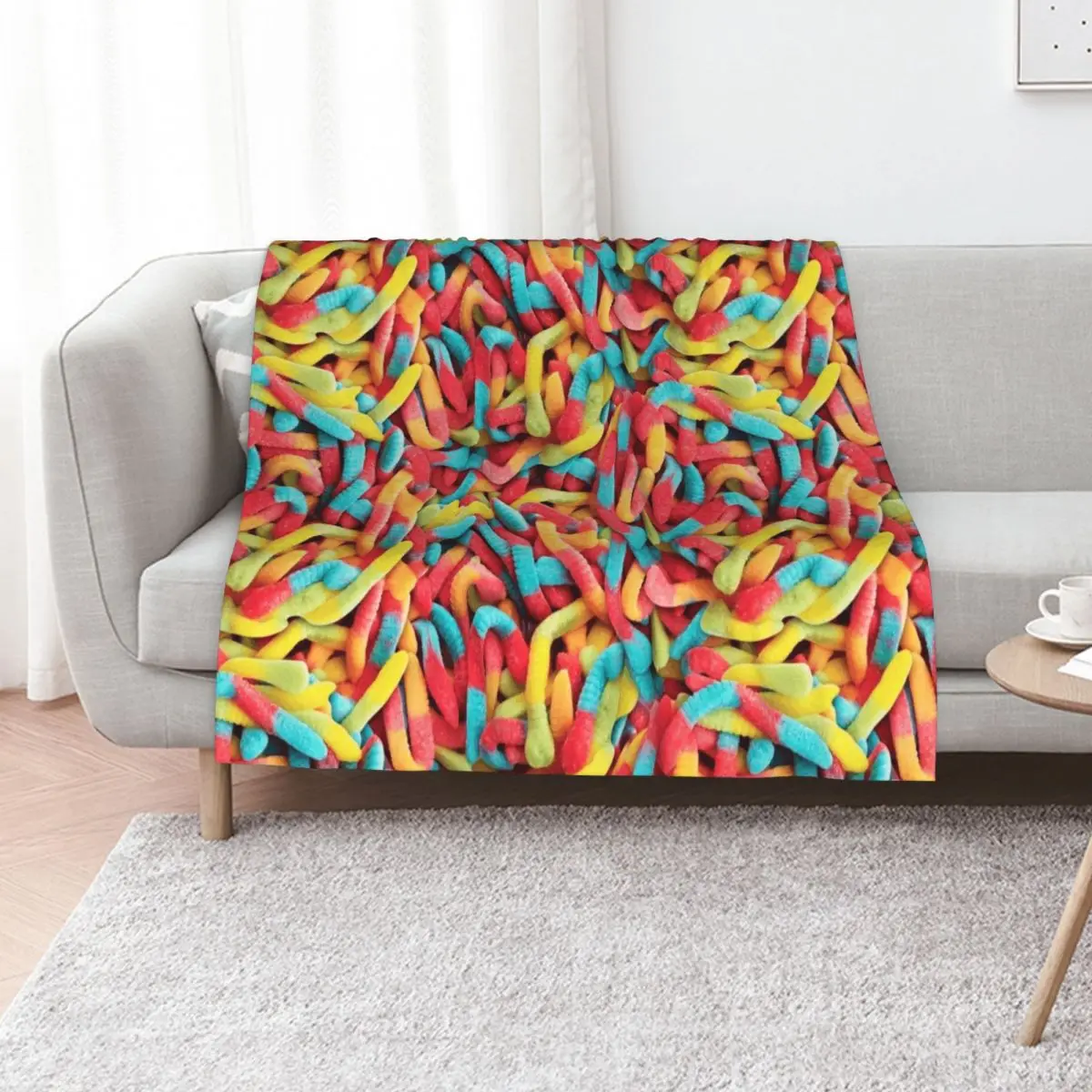 

Neon Sour Gummy Worm Pattern Throw Blanket Portable Lightweight Blanket for Travel Camping