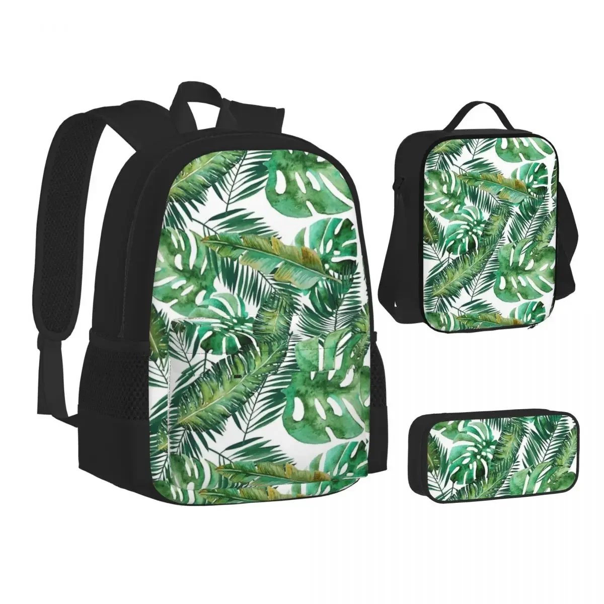 Monstera Banana Palm Leaf Backpack Boy Girl Bookbag Children School Bags Cartoon Kids Rucksack Lunch Bag Pen Bag Three-Piece Set