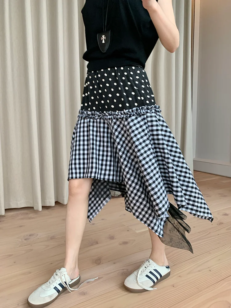 

Юбка А-силуэта с высокой талией Ana Phora, в горошек и клетку, с асимметричным подолом, из хлопка, повседневная, для офиса, летняя, новинка