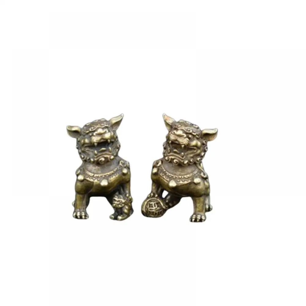 

HOT Chinese antique brass pair of lion pendants copper desktop accessories