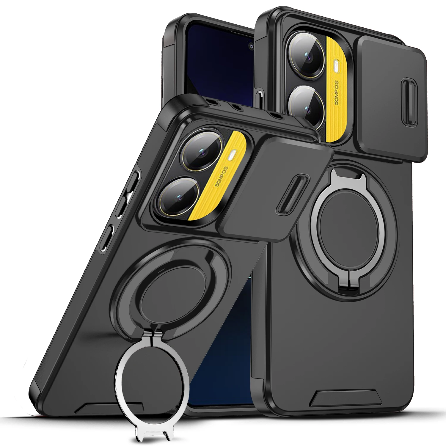 Shockproof Magnetic Ring Stand Case For Xiaomi Poco X7 Pro Redmi Turbo 4 Slide Camera Lens Protection TPU Plastic Phone Cover