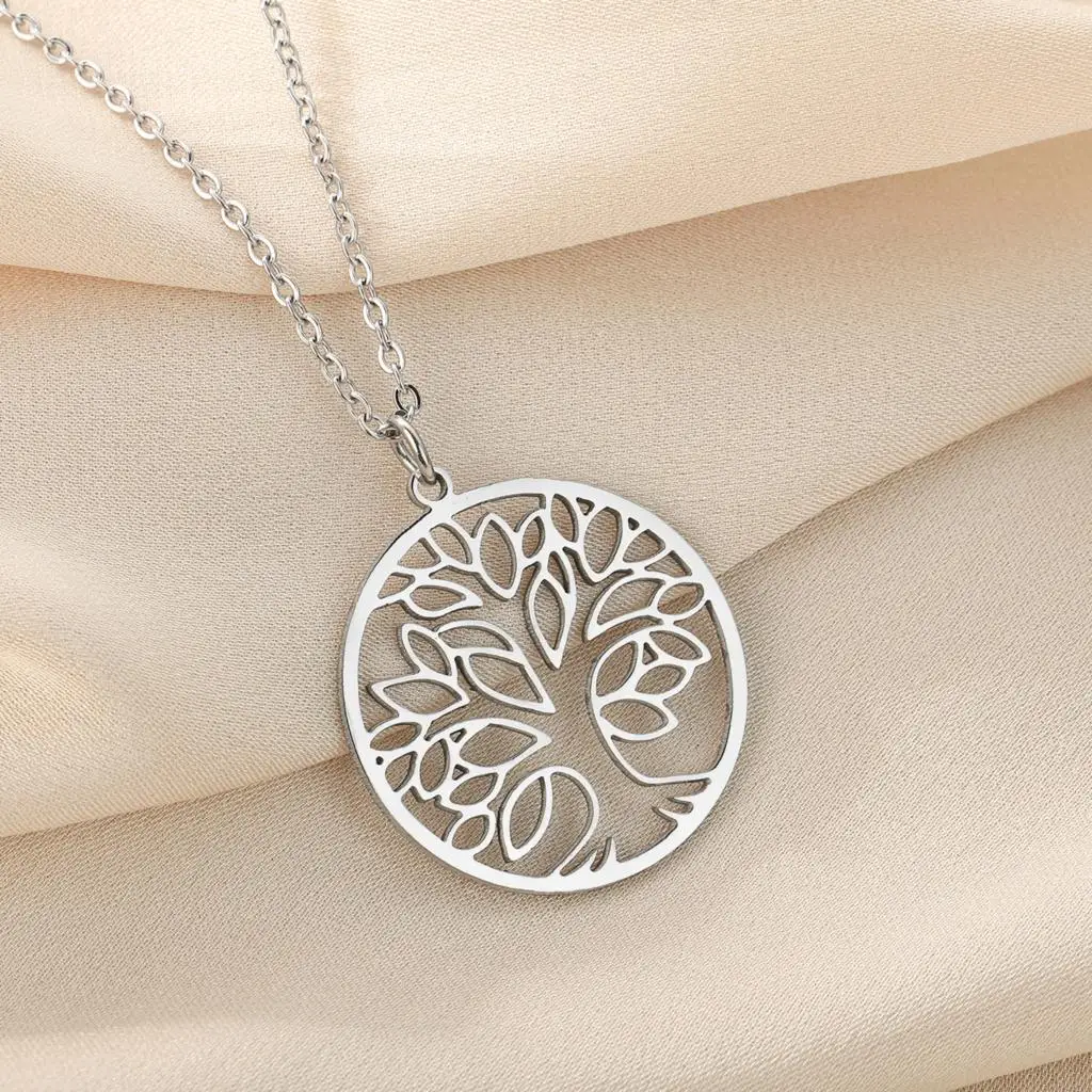 Laser carved exquisite and fashionable necklace Minimalist Jewelry Round Pendant Necklace tree of life birthday gift