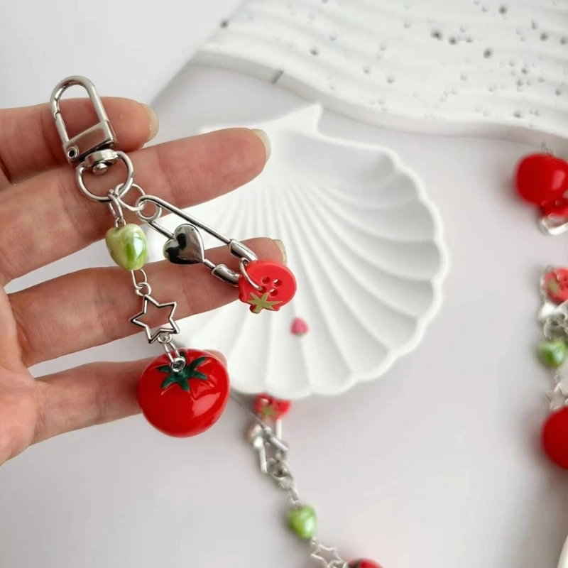 Fashionable Lovely Girl Tomato Leaf Charm Keychain Pendant Sturdy Resin Alloy for Fashion Accessory Daily Use